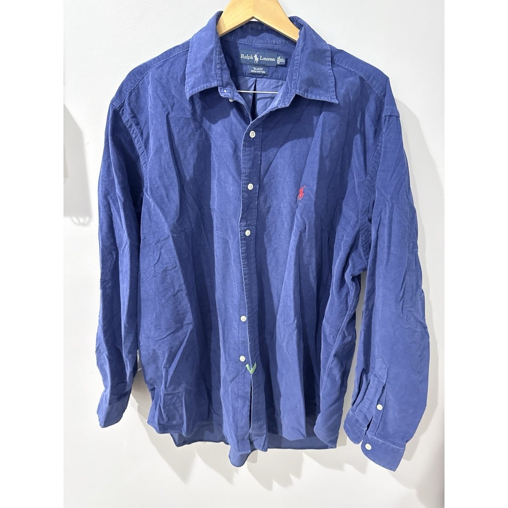 Ralph Lauren Blake XL Blue Corduroy Button-Down Shirt Men's Long Sleeve Cotton S